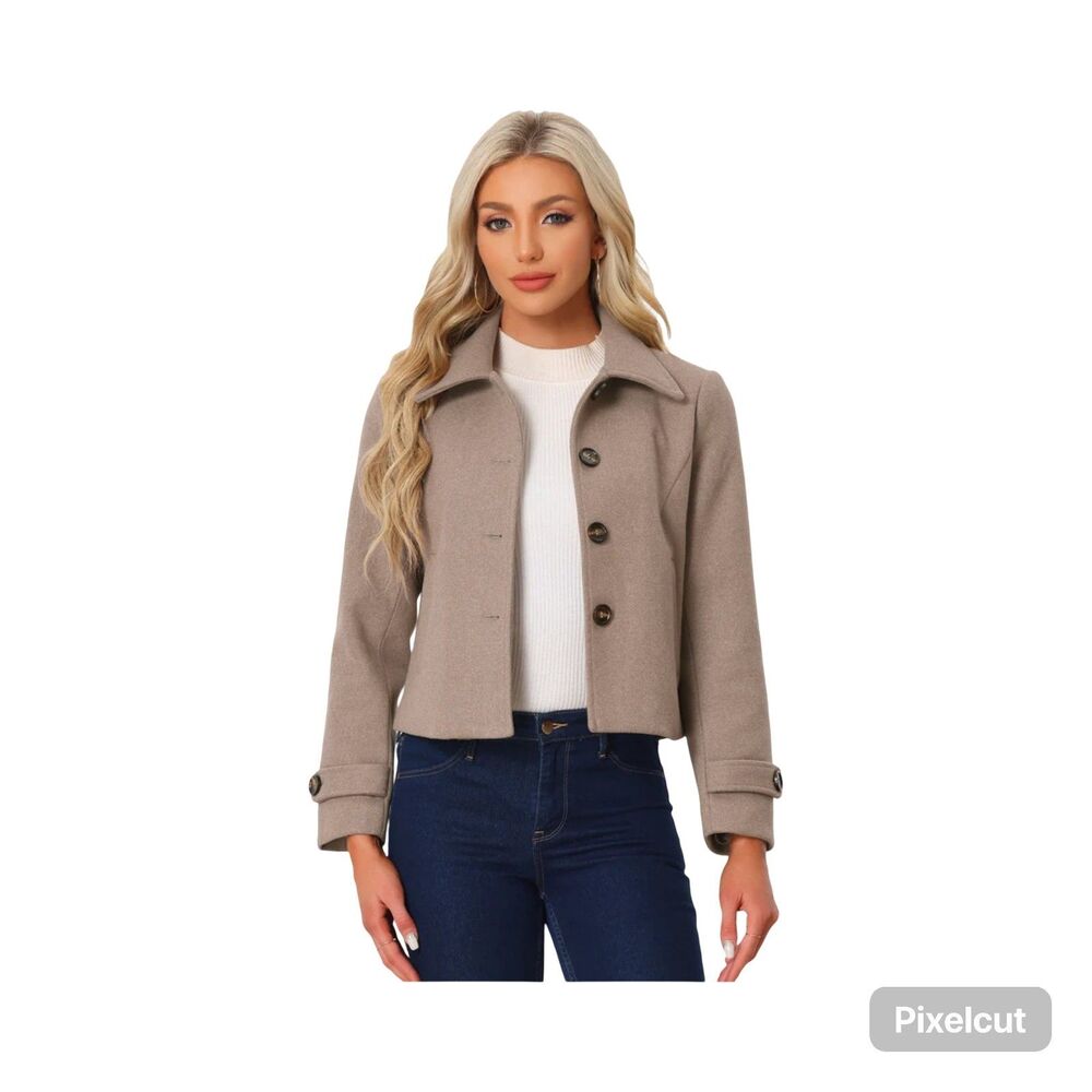 Allegra K Turn Down Collar single breastfed pea coat size XS